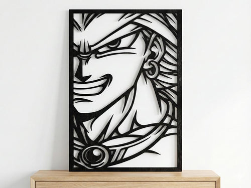 Laser Cut Anime Wall Art Decor – Broly 2 | Flow-Line Art Black Frame | SVG AI DXF dwg Files