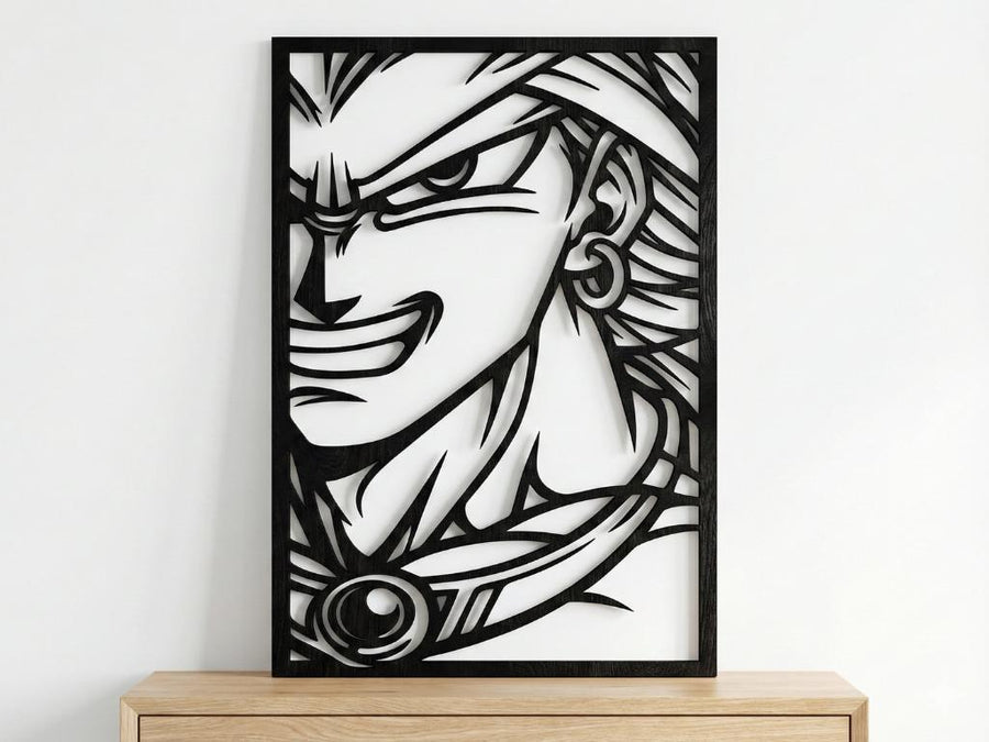 Arte Decorativo de Pared Anime para Corte Láser – Broly 2 | Flow-Line Art con Marco Negro | Archivos SVG AI DXF DWG PNG JPG