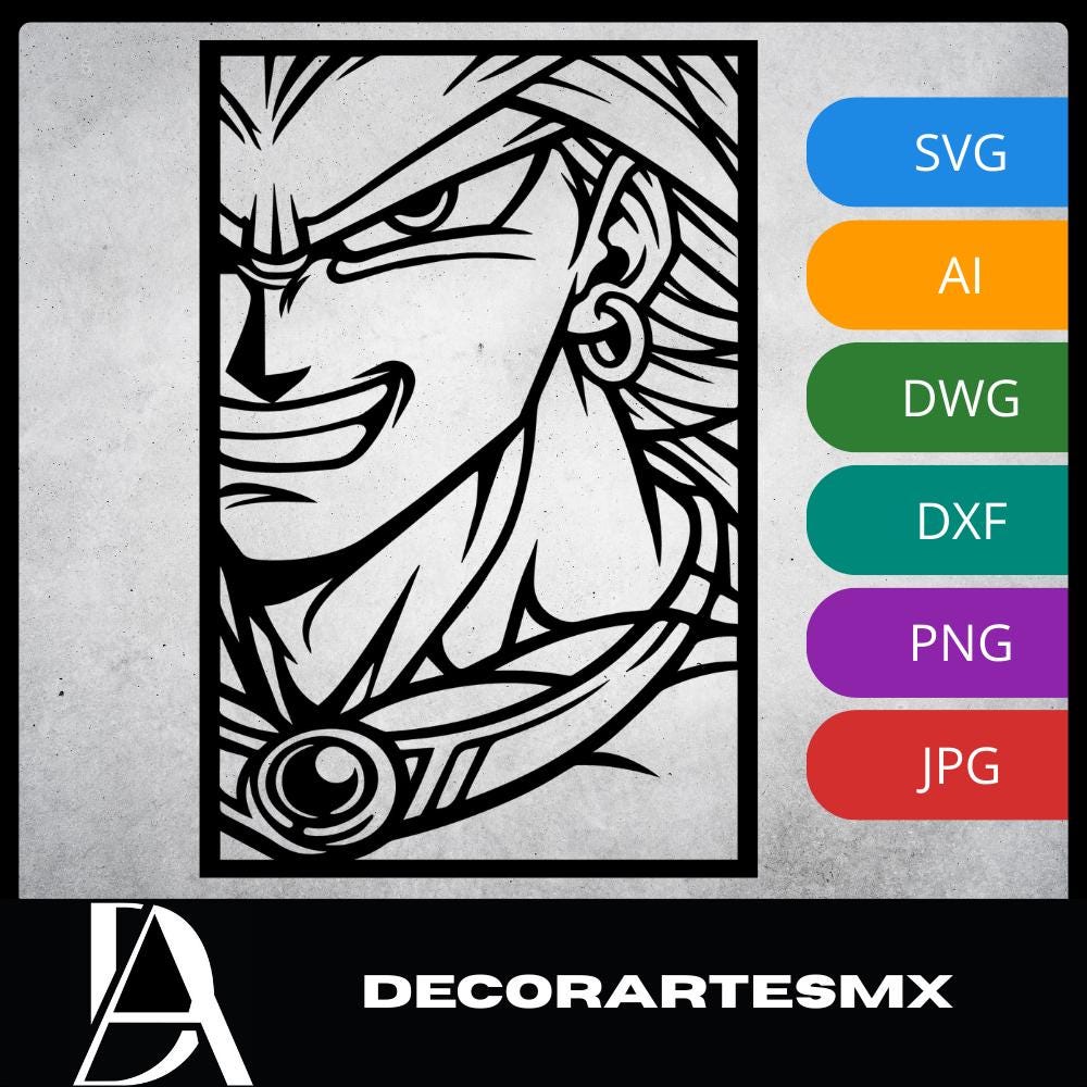 Laser Cut Anime Wall Art Decor – Broly 2 | Flow-Line Art Black Frame | SVG AI DXF dwg Files