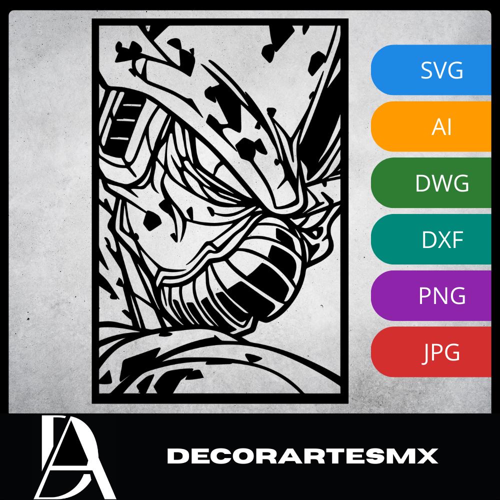 Laser Cut Anime Wall Art Decor – Cell Imperfect Form | Flow-Line Art Black Frame | SVG AI DXF dwg Files