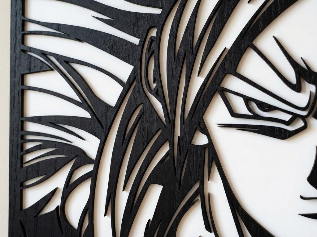 Laser Cut Anime Wall Art Decor – Gogeta SSJ4 | Flow-Line Art Black Frame | SVG AI DXF dwg Files