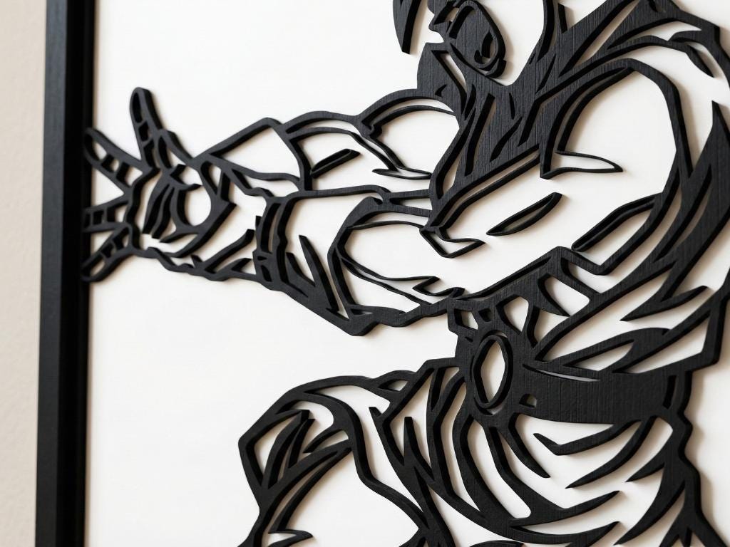 Laser Cut Anime Wall Art Decor – Gohan Great Saiyaman | Flow-Line Art Black Frame | SVG AI DXF dwg Files
