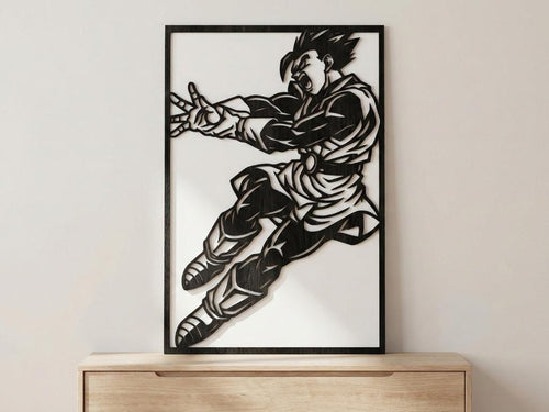 Laser Cut Anime Wall Art Decor – Gohan Great Saiyaman | Flow-Line Art Black Frame | SVG AI DXF dwg Files