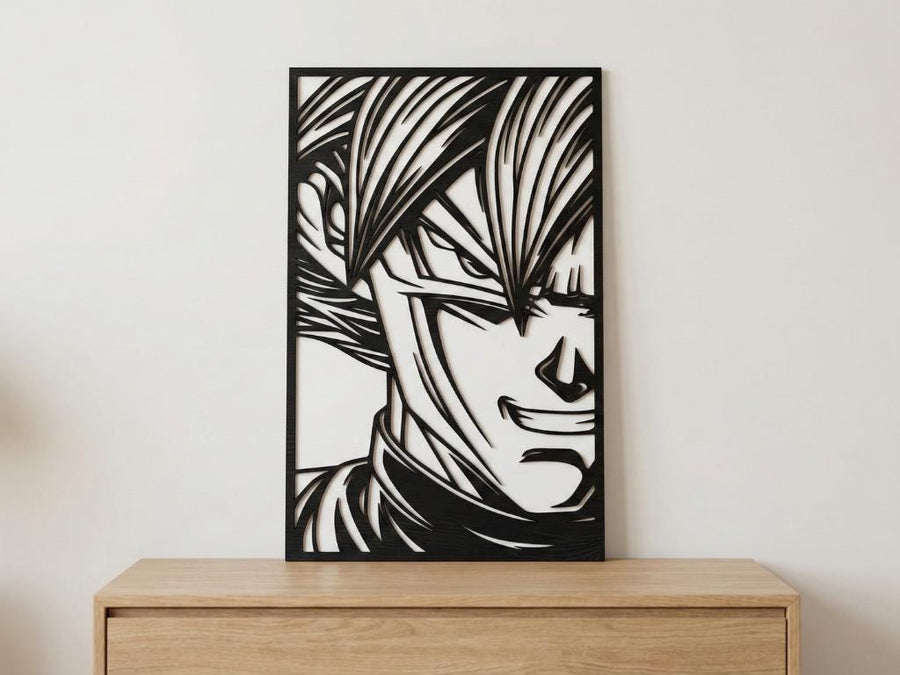 Arte Decorativo de Pared Anime para Corte Láser – Goku Black | Flow-Line Art con Marco Negro | Archivos SVG AI DXF DWG PNG JPG