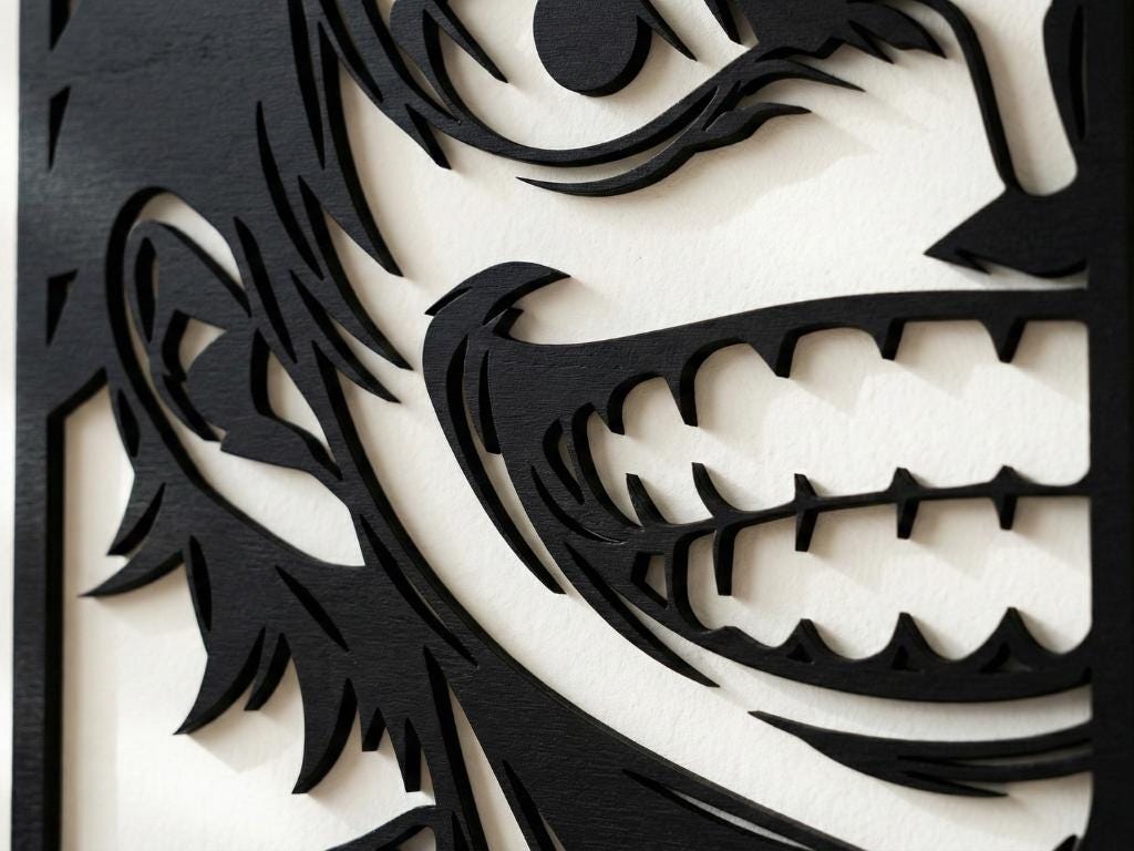 Laser Cut Anime Wall Art Decor – Monkey D Luffy 2 | Flow-Line Art Black Frame | SVG AI DXF dwg Files