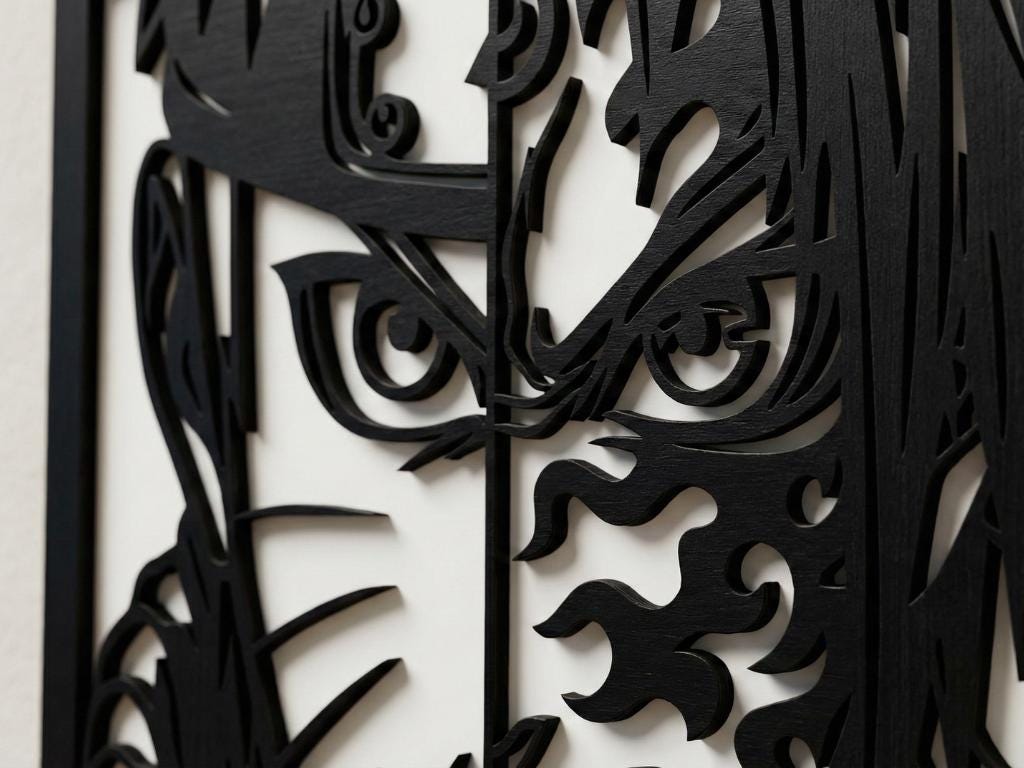 Laser Cut Anime Wall Art Decor – Naruto and Sasuke 2 | Flow-Line Art Black Frame | SVG AI DXF dwg Files