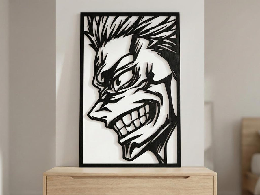 Arte Decorativo de Pared Anime para Corte Láser – Ryomen Sukuna | Flow-Line Art con Marco Negro | Archivos SVG AI DXF DWG PNG JPG