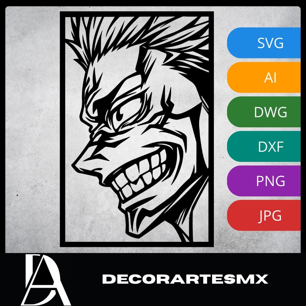 Laser Cut Anime Wall Art Decor – Ryomen Sukuna | Flow-Line Art Black Frame | SVG AI DXF dwg Files