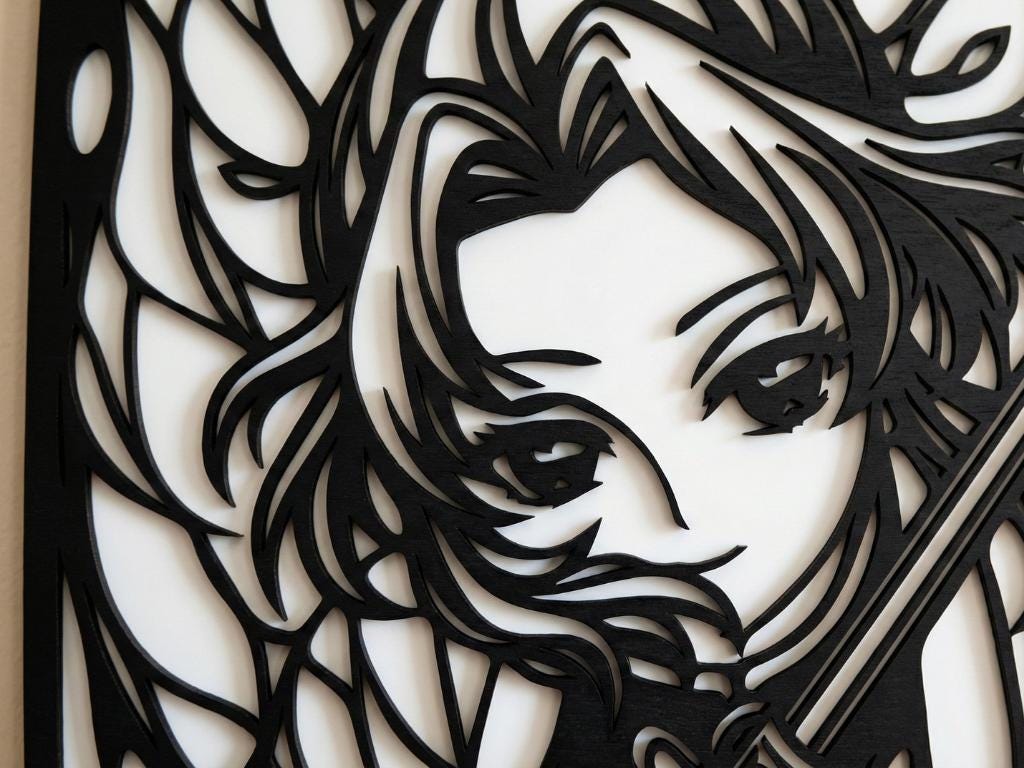 Laser Cut Anime Wall Art Decor – Shinobu Kocho | Flow-Line Art Black Frame | SVG AI DXF dwg Files