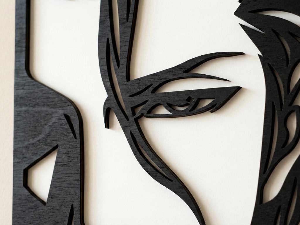 Laser Cut Anime Wall Art Decor – Sosuke Aizen | Flow-Line Art Black Frame | SVG AI DXF dwg Files
