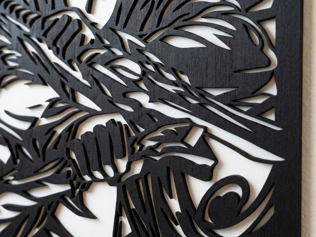 Laser Cut Anime Wall Art Decor – Sung Jin Woo 2 | Flow-Line Art Black Frame | SVG AI DXF dwg Files