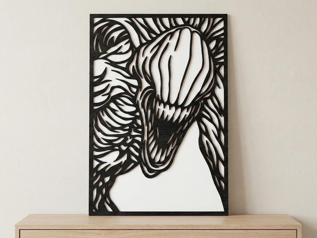 Laser Cut Anime Wall Art Decor – Rika Orimoto | Flow-Line Art Black Frame | SVG AI DXF dwg Files